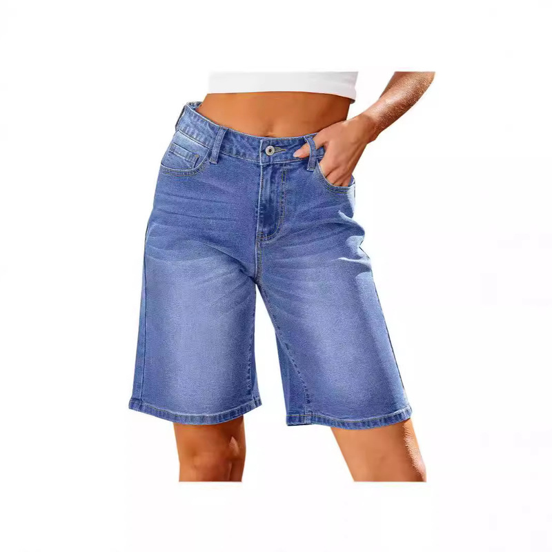 WISH Europe and the United States cross-border foreign trade summer new Amazon independent station washed elastic waist Denim cropped pants women's tide