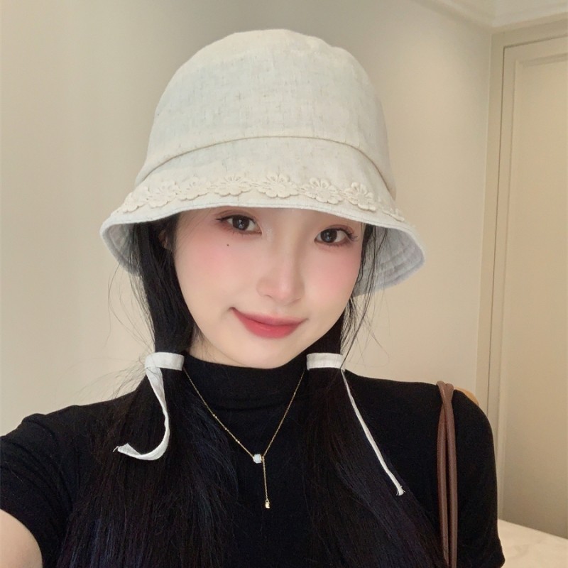 立体かぎ針編みリネンフィッシャーマンハット、新しい甘いストラップ付き夏用大きなつばの日よけと日焼け止め盆地帽子、顔が見える小さな帽子|undefined