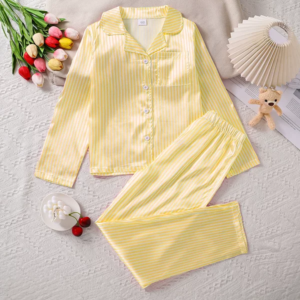 Boys and Girls Stripesd Pajamas Cross-Border Children's Clothing 2025 New Four-Season Long-Sleeved Pants Home Clothes Two-Piece Set