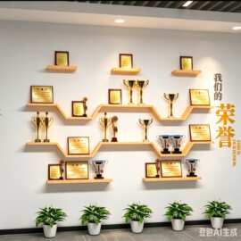 定制荣誉墙展示架背景沙发墙上置物架奖杯证书一字板层板架