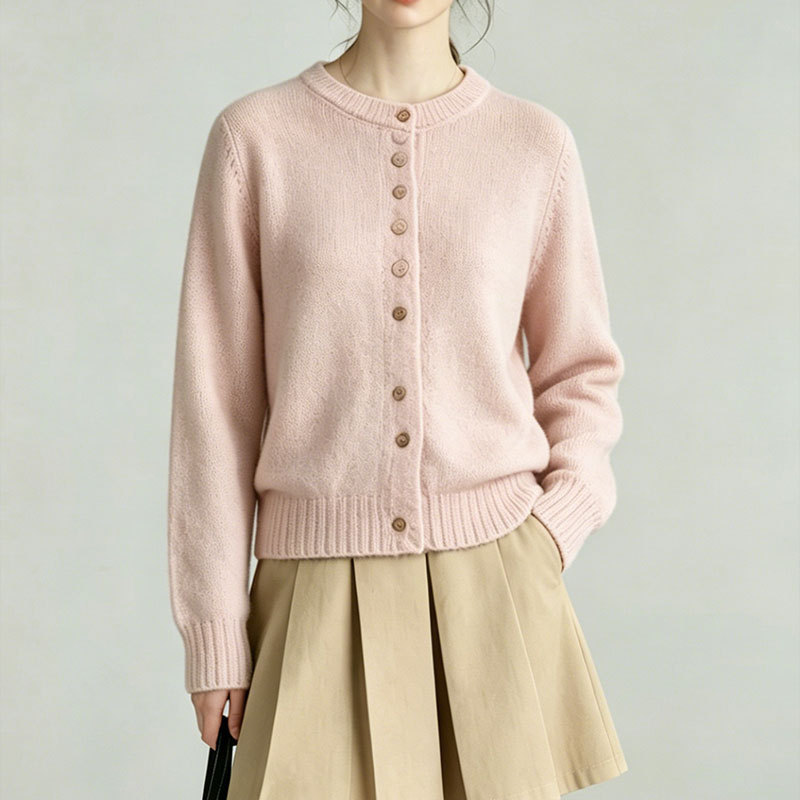 2026 New Women's Clothing Korean Style Versatile Fine Striped Loose Round Neck Cardigan Long-Sleeved Knitwear Women's Casual Sweater
