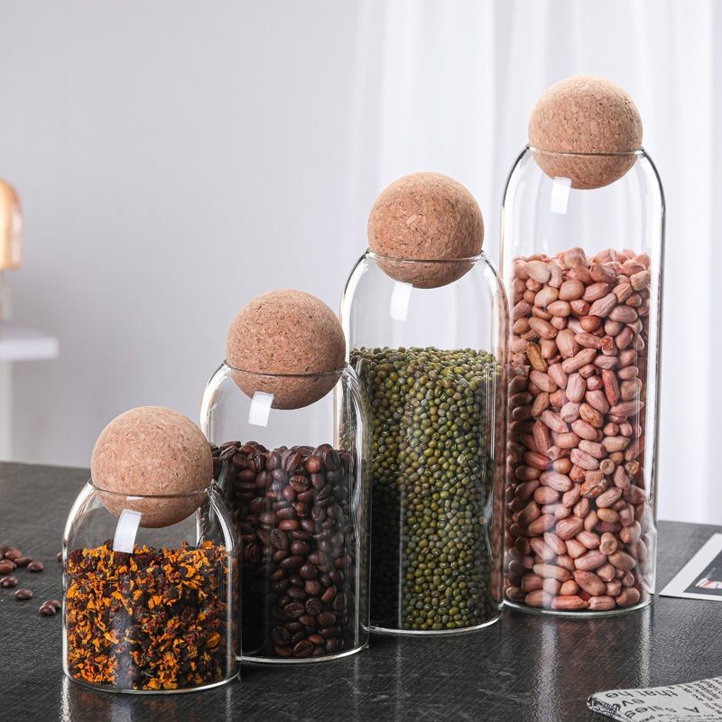 Glass Bottle Ball Lid Sealed Jar Coffee Bean Storage Box Kitchen Coarse Grain Storage Jar Creative Cork Tea Jar
