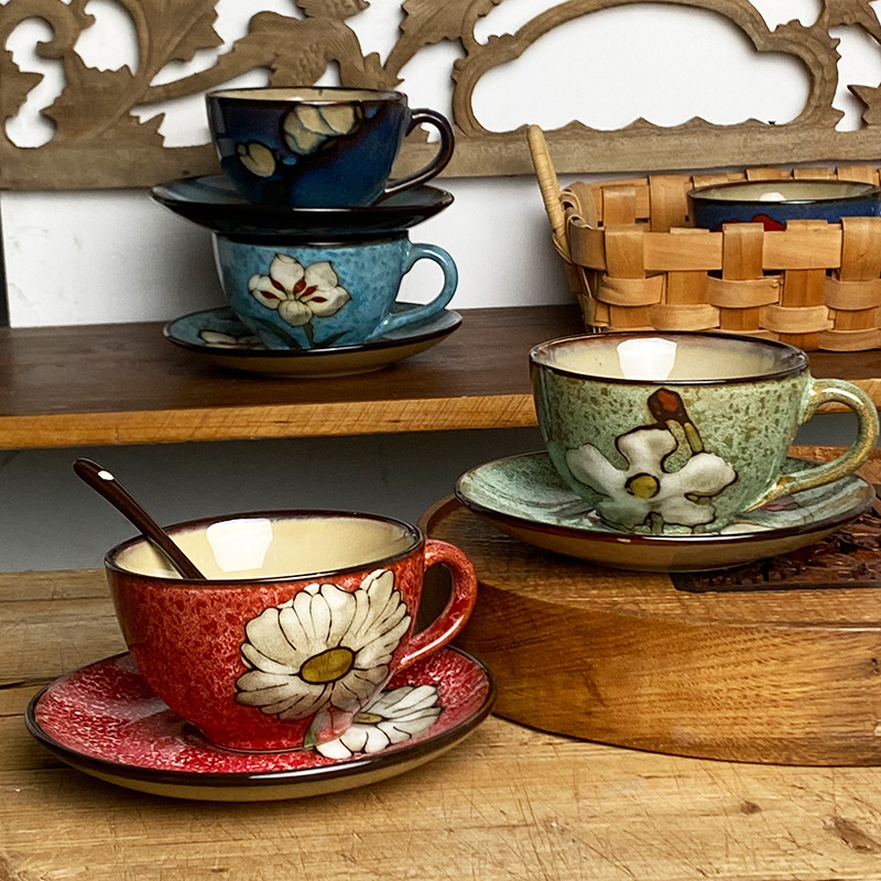 Tazas de café de cerámica plato red taza de agua roja taza de leche casera café latte pastoral viento taza de té de la tarde taza de té negro