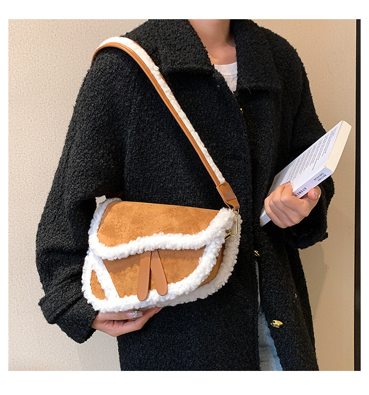 Women's Small Plush Solid Color Fashion Saddle Shape Magnetic Buckle Crossbody Bag display picture 12
