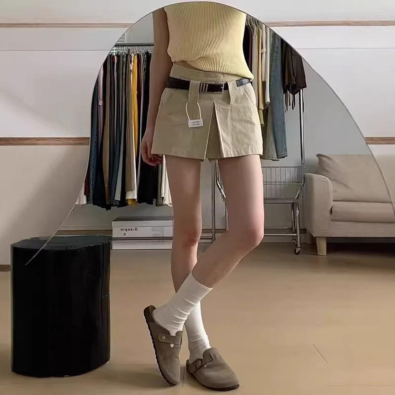卡其色工装短裤女夏季薄款设计感百搭高腰显瘦宽松美式a字短裤裙