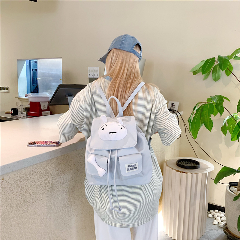 日本インスタイル白犬バックパックかわいいクレヨンしんちゃん多用途カジュアルバックパックキャンパススタイル学生スクールバッグ|undefined