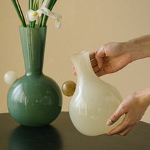 法式玻璃花瓶高级感长颈琉璃中古摆件客厅水培插花器云柚装饰摆件