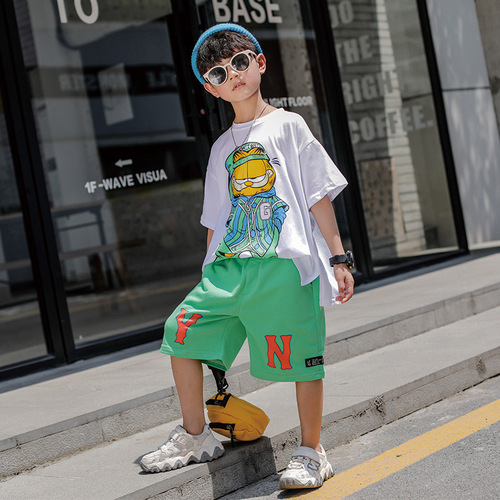 Boys' Short Sleeve Set Summer 2024 New Trendy Cool Style Medium and Large Children Celebrity Sports Korean Version Boys Stylish Children's Clothing