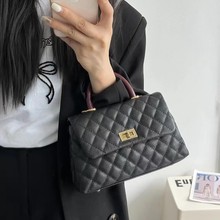 鱼子酱牛皮菱格链条包女小香风手提晚宴包真皮球纹口盖手挽包