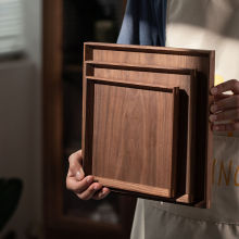 黑胡桃实木托盘日式长方形茶盘木质托盘家用茶托盘木制水果平盘