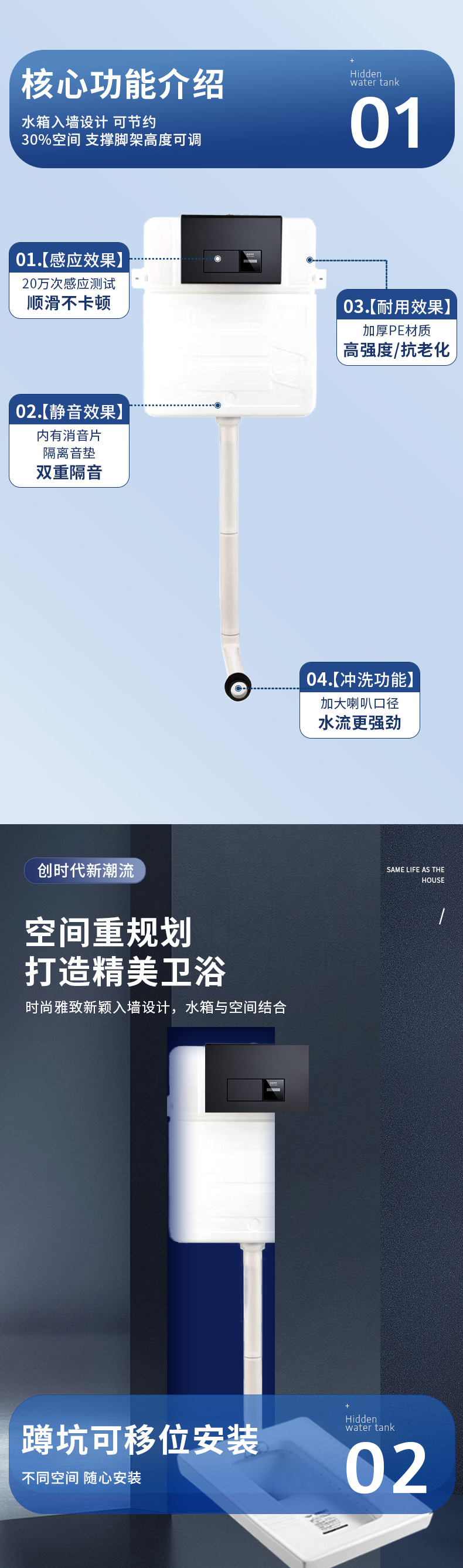 Hidden flushing tank, wide-angle sensor flushing tank, bathroom and public toilet concealed automatic flushing tank manufacturer in stock Specification drawing