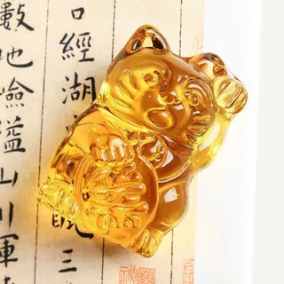 招财猫黄水晶摆件家居装饰开业送礼水晶吉祥物桌新中式桌宠
