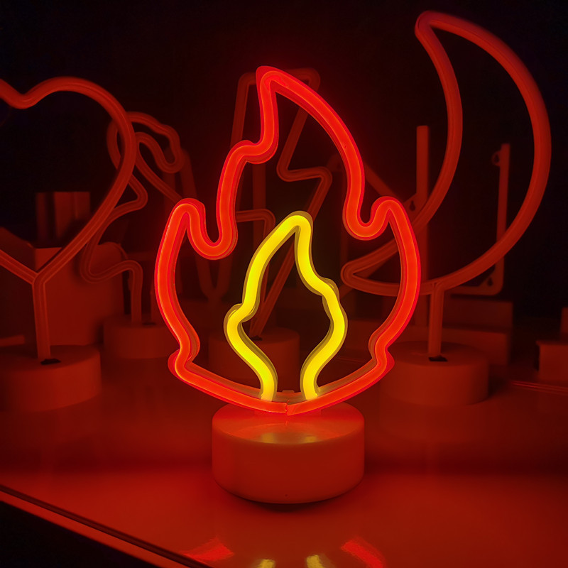 Cross-border LED with base flame neon desktop atmosphere lamp Christmas holiday bedroom decoration modeling night light Cross-border LED with base flame neon desktop atmosphere lamp Christmas holiday bedroom decoration modeling night light