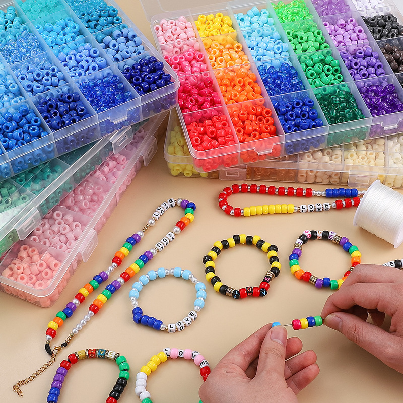 24 Grids Cross-Border 9*6mm Pony Bead Set Box Loose Bead Material Package Bucket Beads Large Hole Beads DIY Handmade Hand String Bead Accessories
