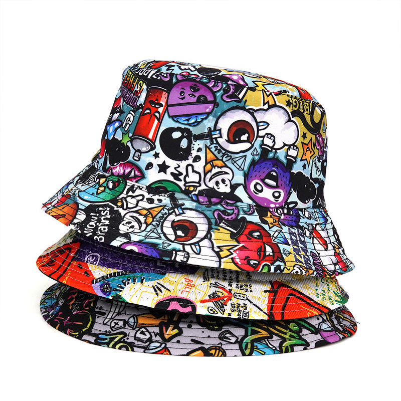 2022 foreign trade new fisherman hat cartoon pattern double-sided sunshade hat men's and women's fashion outdoor sunscreen basin hat