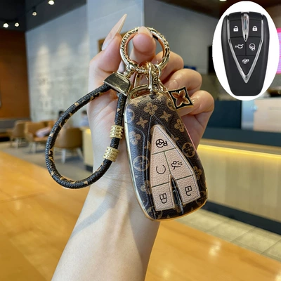 E-Star Folding Style Lumin Car key bag - type-c-5-button-key-cover-light-luxury-leather-rope