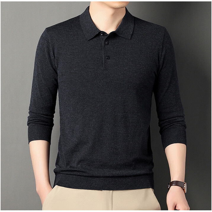 2025 Spring and Autumn New Men's Lapel Knitted Long-Sleeved Polo Shirt Solid Color Fashionable Casual Sweater Knitwear