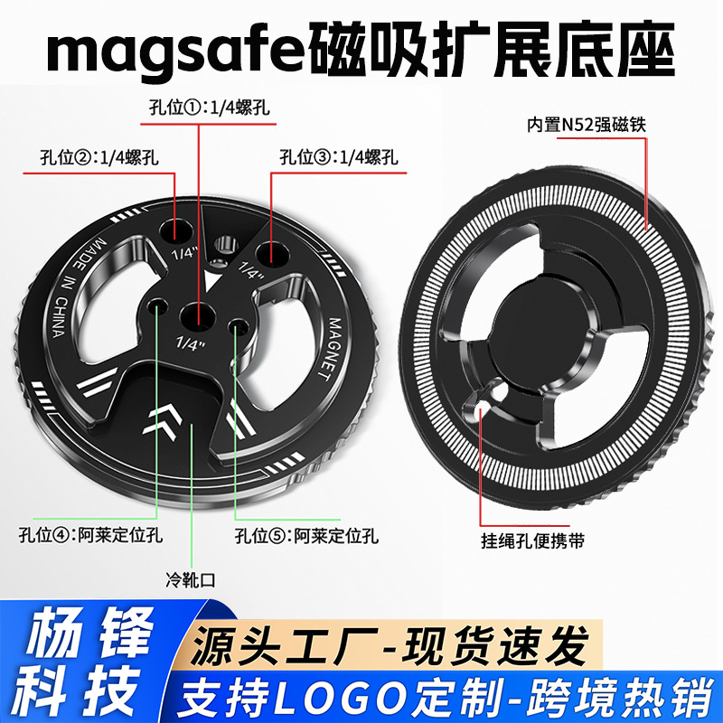 Magsafe Mobile Phone Magnetic Base Dual Cold Shoe Interface Magnetic Suction Cup 1/4 Screw Hole Camera Photography Fixed Cross-Border