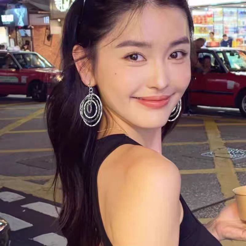 复古多层锤纹耳圈吊坠耳环女清冷感气质耳钉时尚个性显脸小耳饰品|undefined