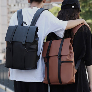 Hong Kong Style Fashionable Simple Solid Color Backpack Mori Leisure Functional Student Backpack Couple Campus PU Large Capacity
