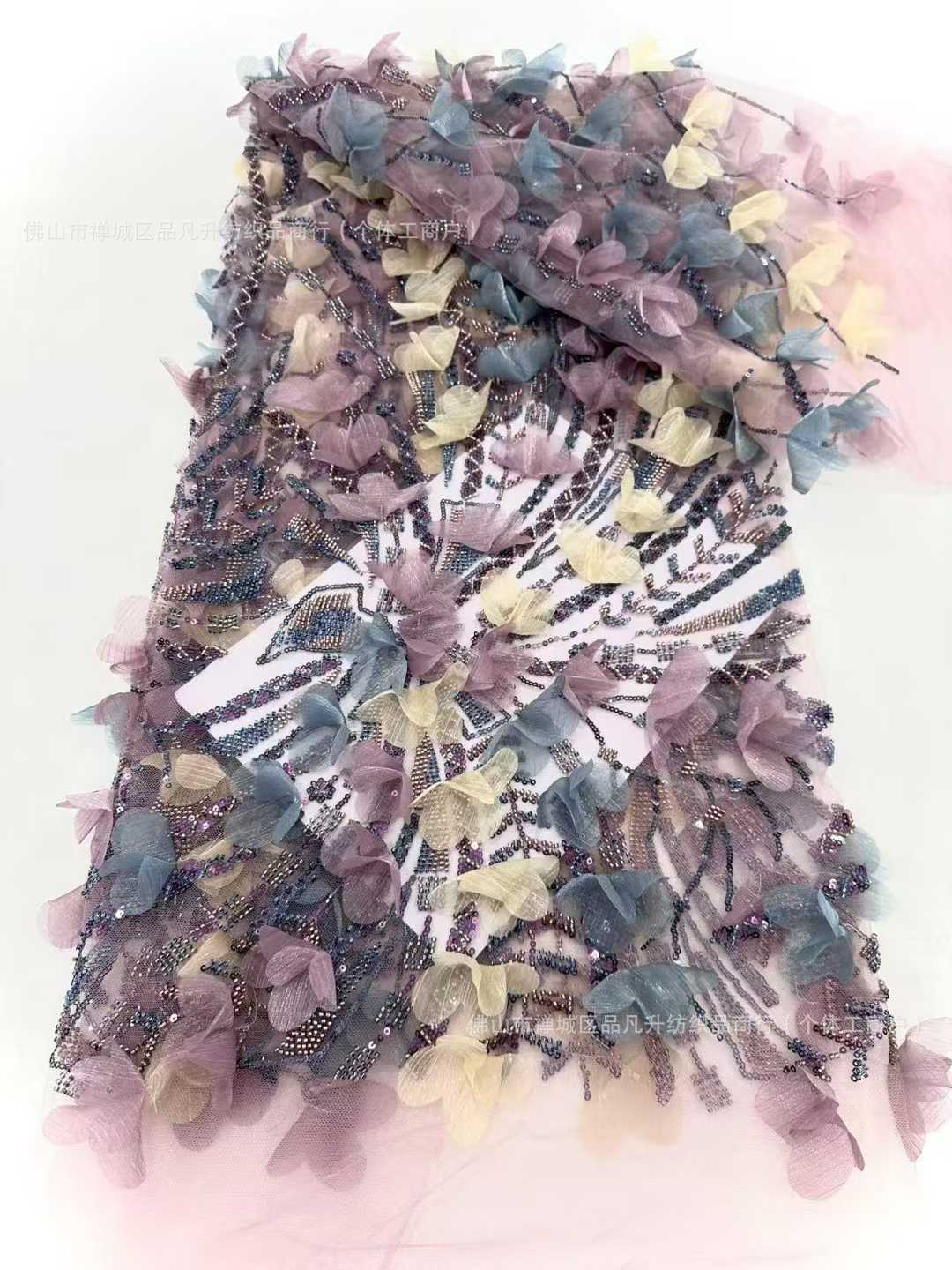 Multicolor decalco tridimensional bordado tela flor pluma tela tela de malla alta fijación vestido de boda vestido de tela image 9