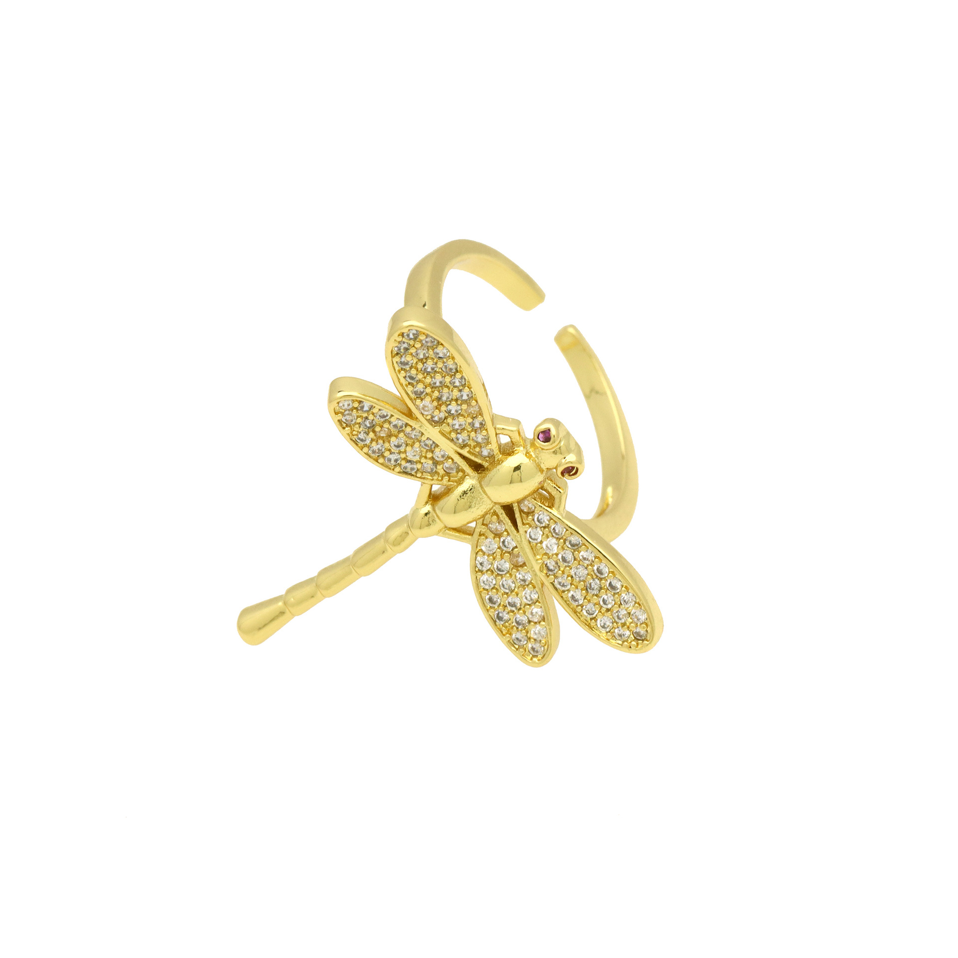 7g Weight 18K Gold Plated Plating Material Pearl, Zircon Inlay Material Open Rings Classification Adjustable Ring Size 1 Piece Quantity Holiday, Daily Occasion Copper Material Geometric, Dragonfly Pattern Women's Gender Inlay Design Simple Style, IG Style Style Copper 18K Gold Plated Inlay Geometric Dragonfly Pearl Zircon Open Rings 4