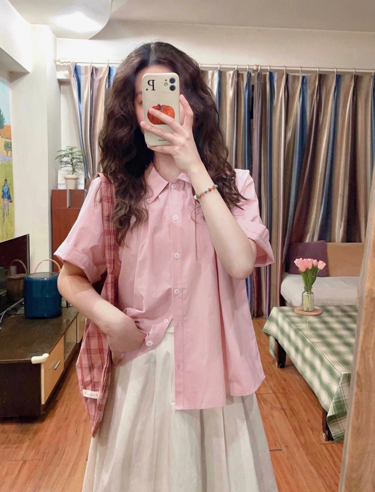情调Mood日系粉色半袖衬衫女夏设计感小众盐系穿搭小个子短袖上衣