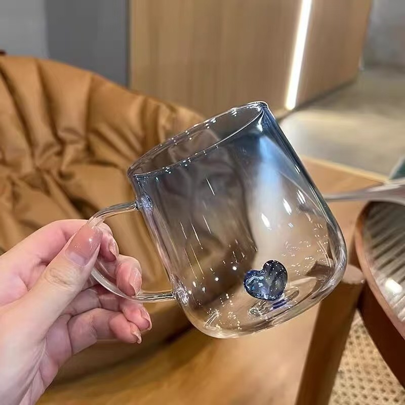 Spot Pareja Taza reconfortante Red Taza de agua de vidrio de alto valor Gradiente transparente Taza de manija de oficina de fondo de amor creativo