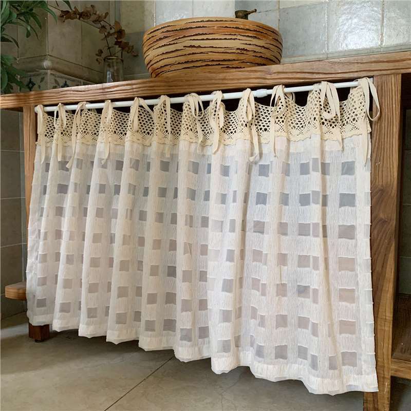 American Country Style Wooden Japanese-Style Cotton and Linen Plaid Cabinet Curtain Half Curtain Bookcase Shoe Cabinet Shelf Cover Curtain Dustproof Curtain