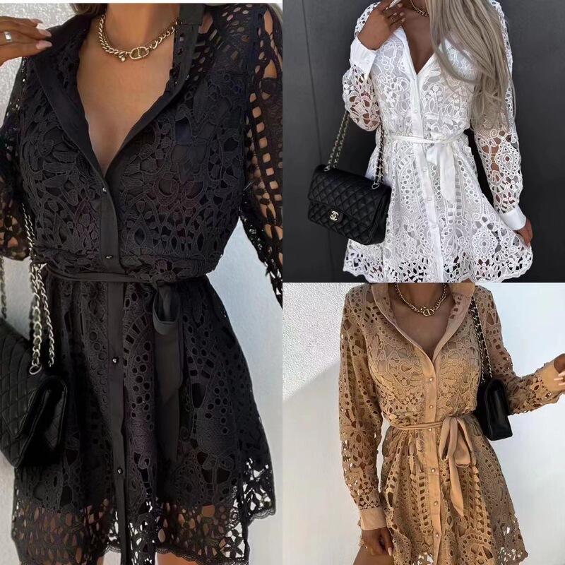 2023 Europe and the United States cross-border new Amazon AliExpress fashion temperament lace mini lace dress