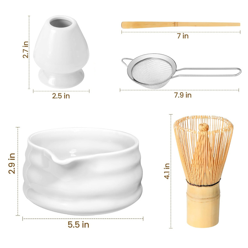 陶瓷抹茶工具套装带嘴碗点茶工具日本抹茶碗带套组茶筅百本立|undefined