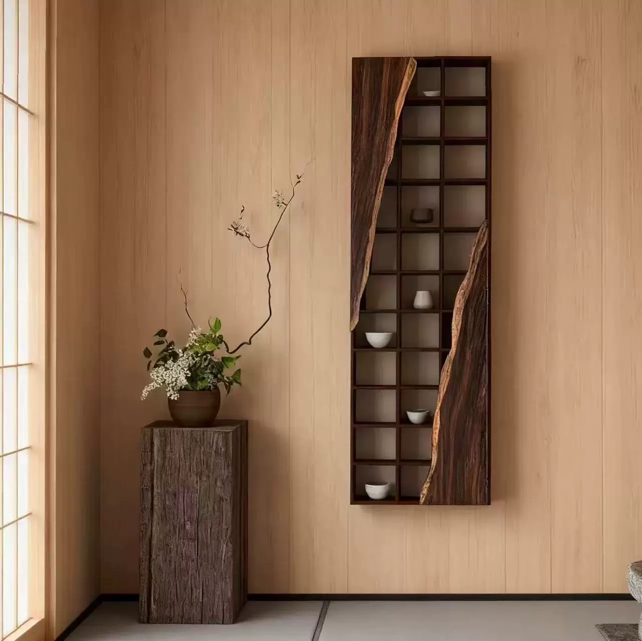 侘寂风博古架茶室茶具置物架壁挂式茶杯茶壶收纳多宝阁展示架