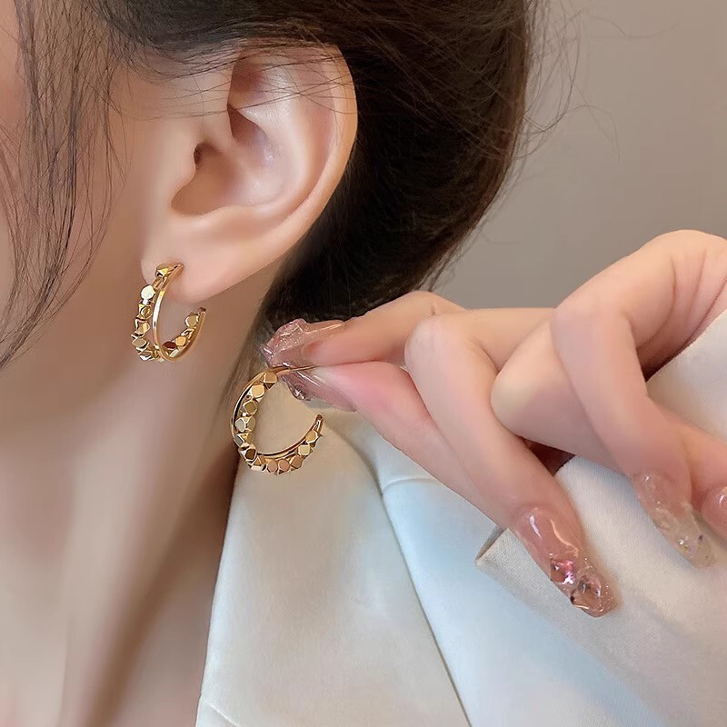 轻奢小众高级感简约双层碎银耳圈耳钉女个性冷淡风耳钉网红耳饰批|undefined
