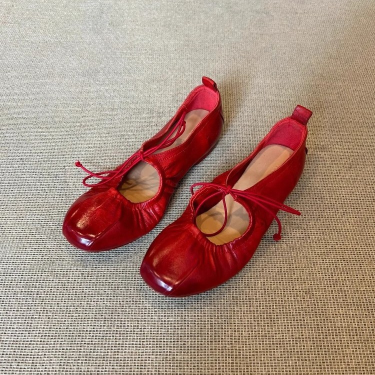 Sheepskin Version ~ 2025 New Pleated Strap Ballet Shoes Round Toe Shallow Mouth Flats Mary Jane Shoes Women's Retro Shoes Sheepskin Version ~ 2025 New Pleated Strap Ballet Shoes Round Toe Shallow Mouth Flats Mary Jane Shoes Women's Retro Shoes