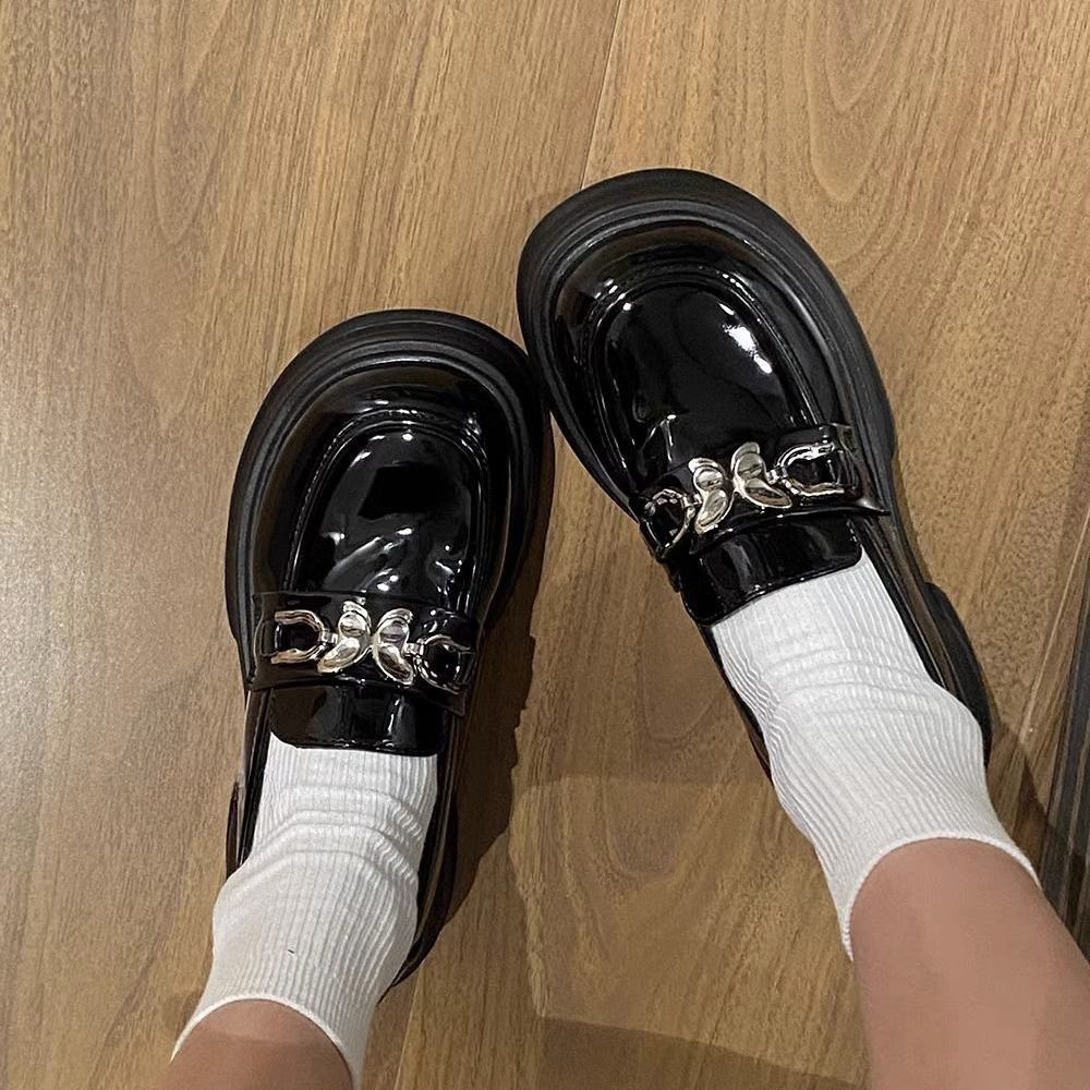 Retro black fashionable Mary Jane shoes English style platform