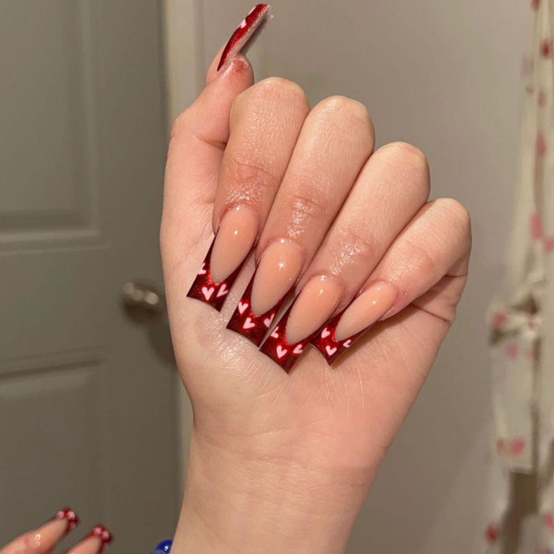 Valentine's Day Red Pearl French love wear nail beauty nail piece sweet cross-border fake nails False nail