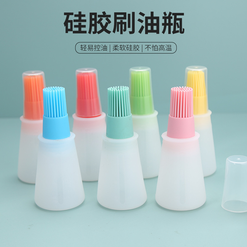 卸売食品グレードの高温耐性シリコーンオイルブラシ家庭用ソースブラシ屋外バーベキューオイルポット蓋スケール付き|undefined