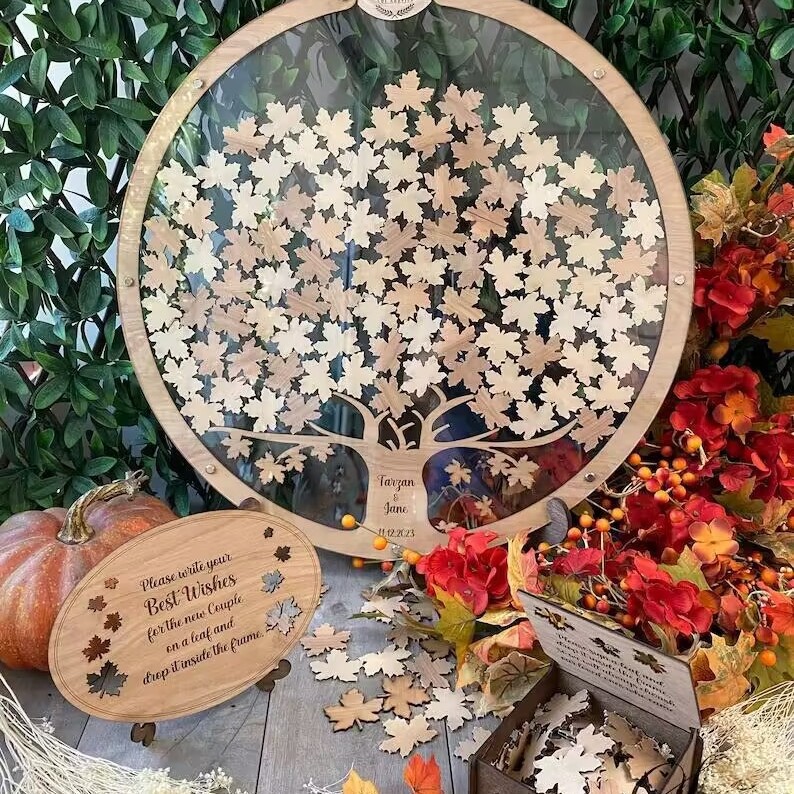 透明亚克力大树枫叶婚礼宾客手册送礼簿宾客婚宴宾客留言签名框