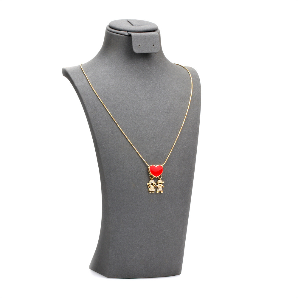 copper zircon necklace love-shaped drop oil pendant collarbone chain