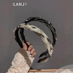 輕奢水鑽麻花細發箍閃鑽高級感防滑帶齒簡約百搭髮飾女歐根紗復古