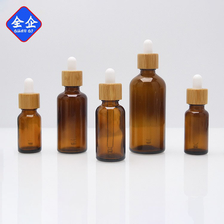 厂家直供茶色精油瓶原液瓶玻璃分装瓶竹圈木纹滴管瓶