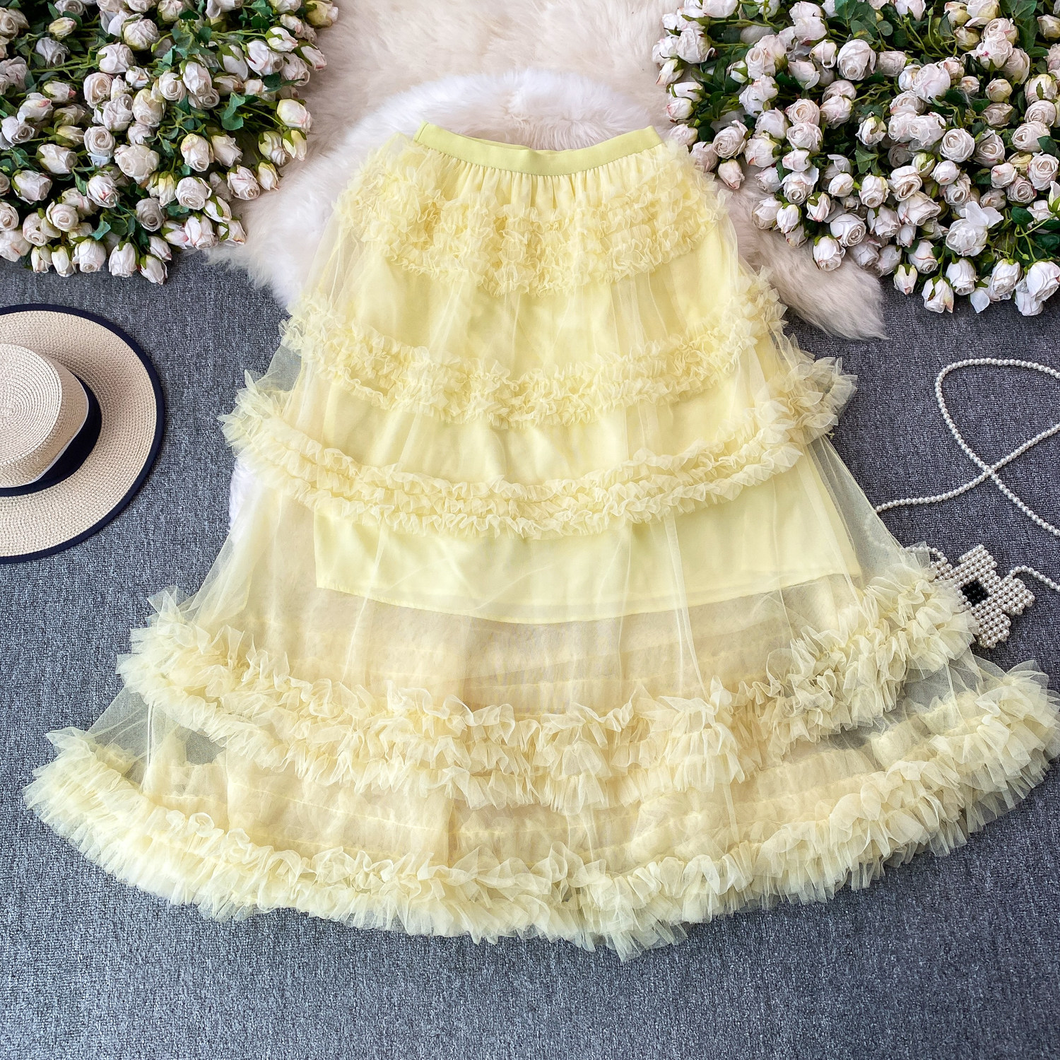 Fairy Romantic Style High-Waisted Ruffle Skirt For Women Sweet And Youthful Slimming Cake Skirt For Summer_ecoleips.com