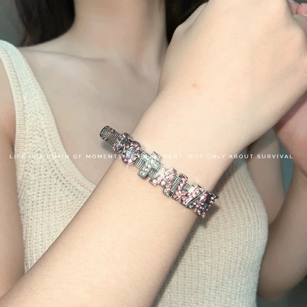 Love Rhinestone Strap Style Design Bracelet silver Future Sense Cool Temperament Niche Diamond Star Bracelet Titanium Steel
