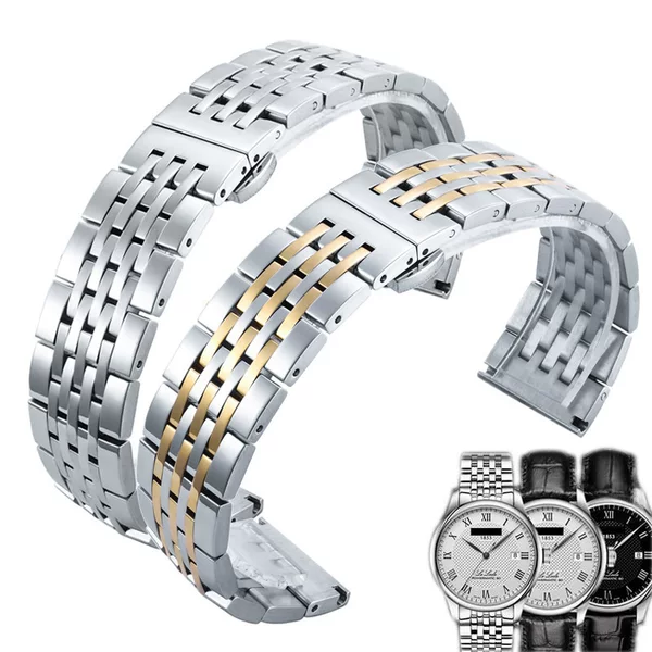 Suitable for Lilok T41 flat stainless steel solid butterfly buckle seven beads strap substitute watch bracelet spot