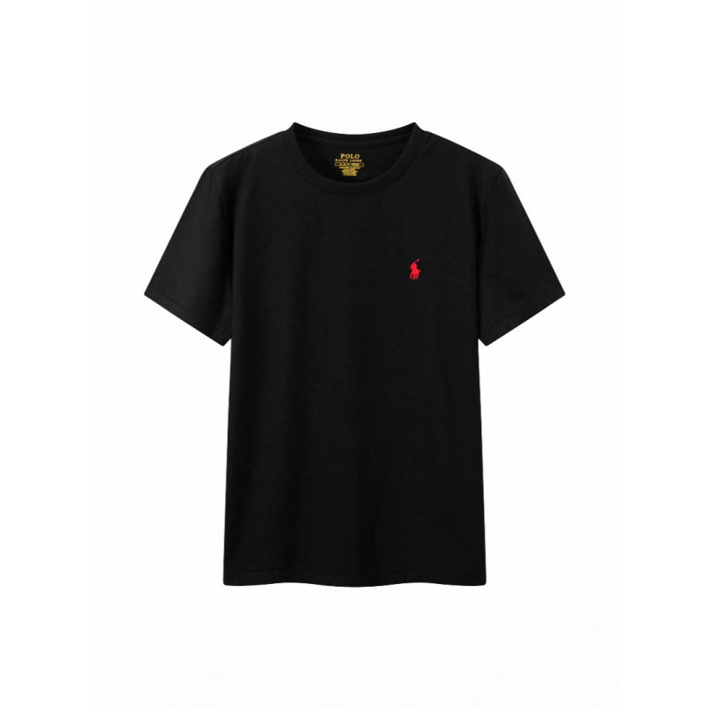 Summer Pure Cotton Round Neck Short-Sleeved Men's Versatile Solid Color Embroidered Pony Logo Shirt Breathable and Comfortable Short-Sleeved Shirt