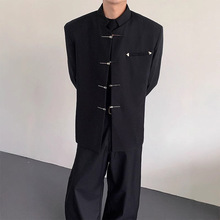 UNES UN426新世界立领垫肩西装外套男中山装痞帅金属盘扣西服