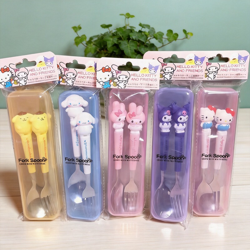 Student Portable Cartoon Children's Tableware Chopsticks Two-Piece Set Sanrio Stainless Steel Wholesale Fork Spoon Cross-Border