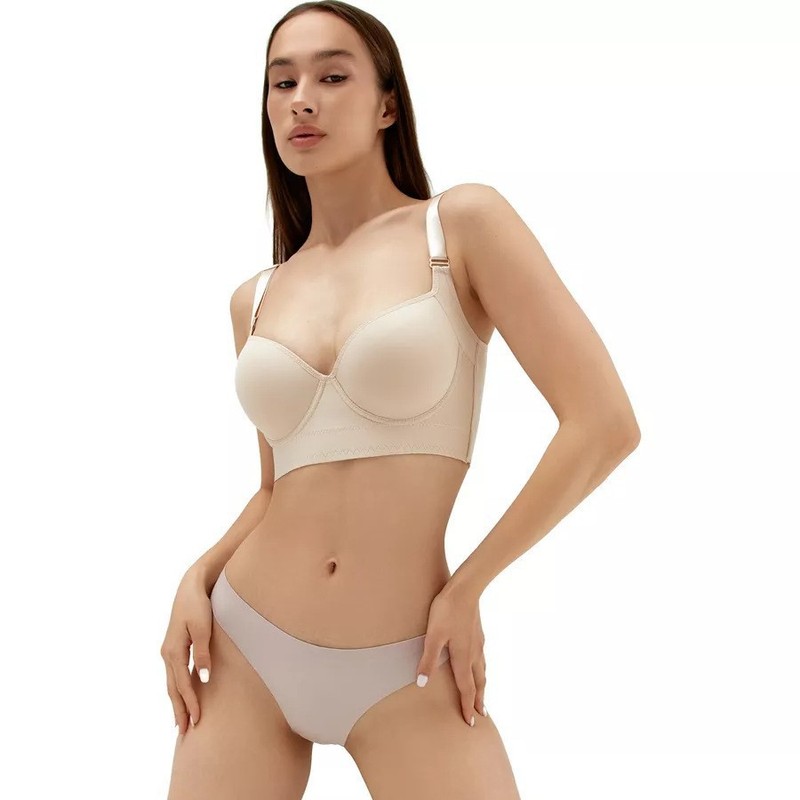 外国貿易の大きいサイズの光沢の顔の無痕の女性は集まって副乳を収めて鉄の輪のブラジャーの深いv下着があります。|undefined
