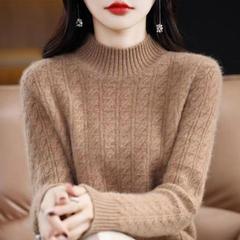 恒源祥彩ウールセーター女性100純ウールシャツは秋冬半高襟ニットのセーターを厚くした