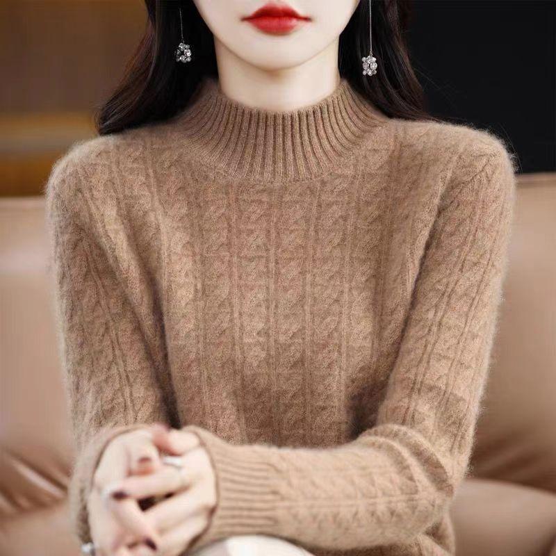 恒源祥彩羊毛衫女100纯羊绒衫加厚秋冬季半高领针织打底百搭毛衣